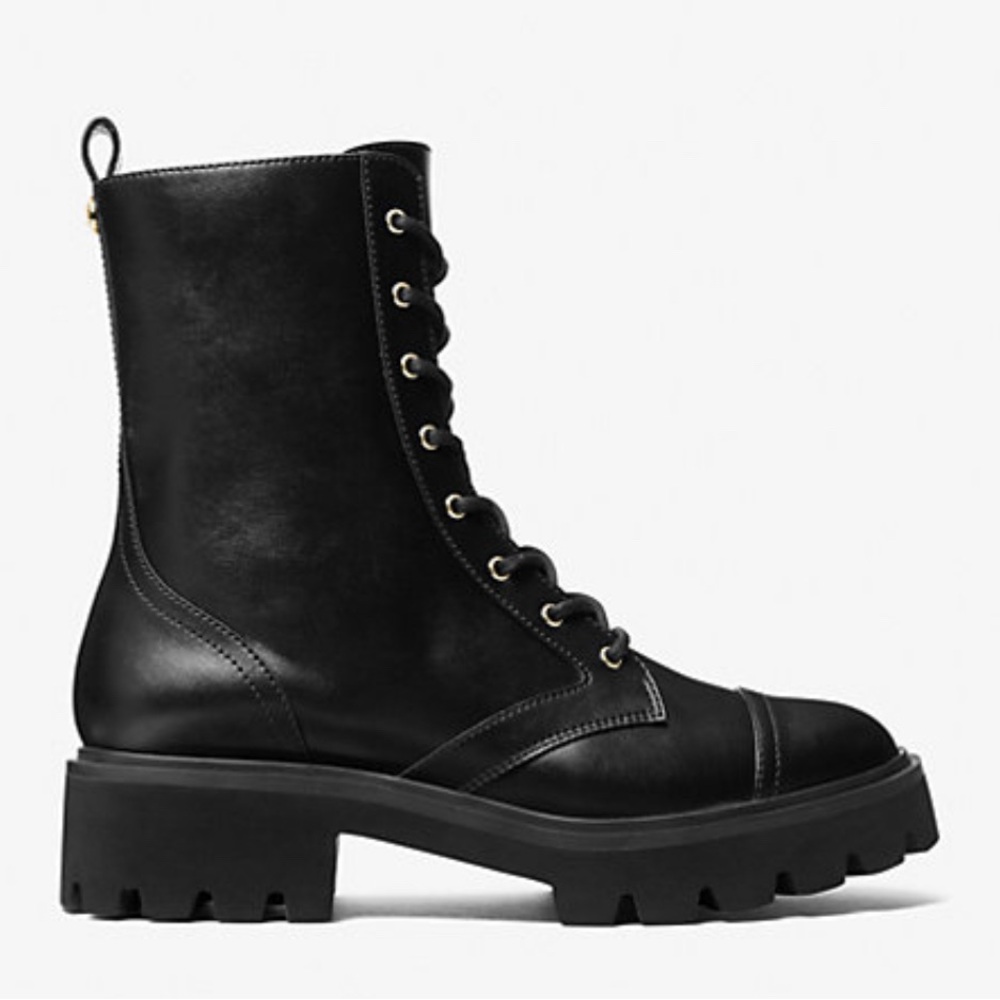 Michael Kors Black Weiss Combat Moto Bootie faux leather - Picture 2 of 9